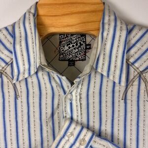 Billabong Western Men's Sz Med White‎ Floral Stripe Slim Fit Pearl Button Up